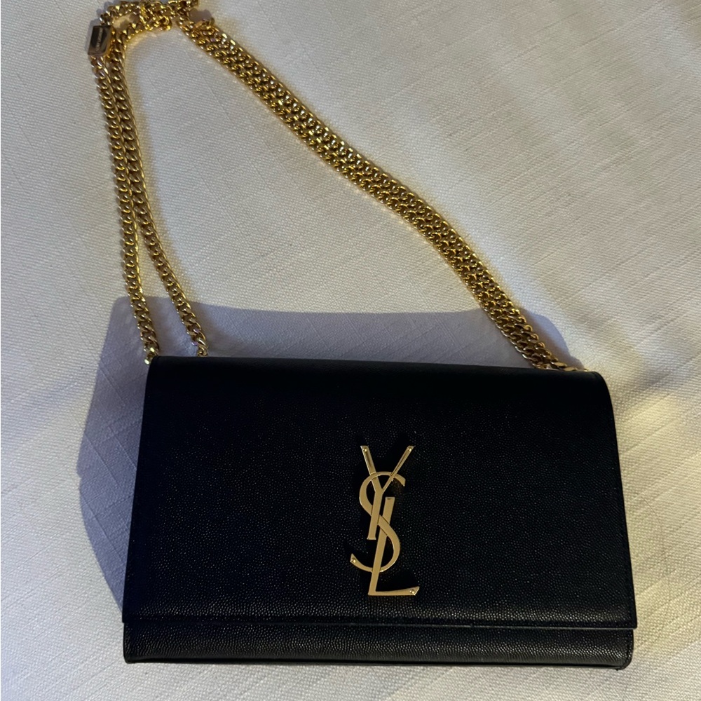 Yves Saint Laurent Black Crossbody Bag with Gold Chain